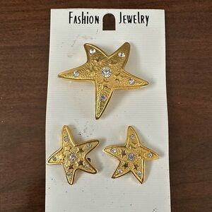 Vintage Starfish GoldTone clip earrings and brooch set